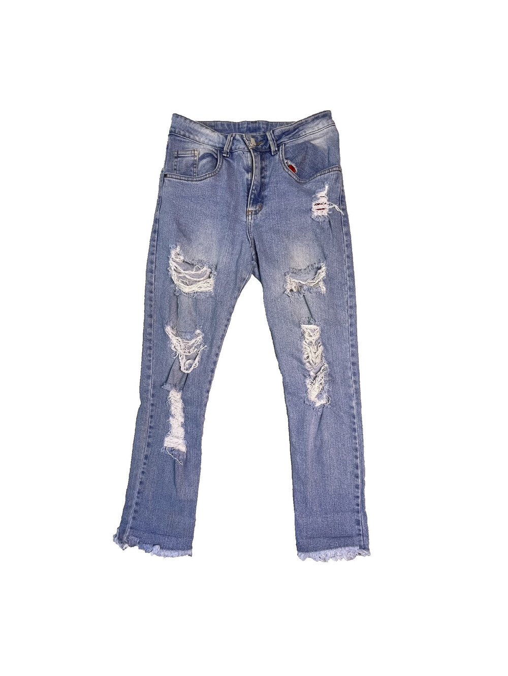 Oh Polly Distressed Skinny Jeans Womens 6 Blue Ripped Raw Hem Y2K Grunge